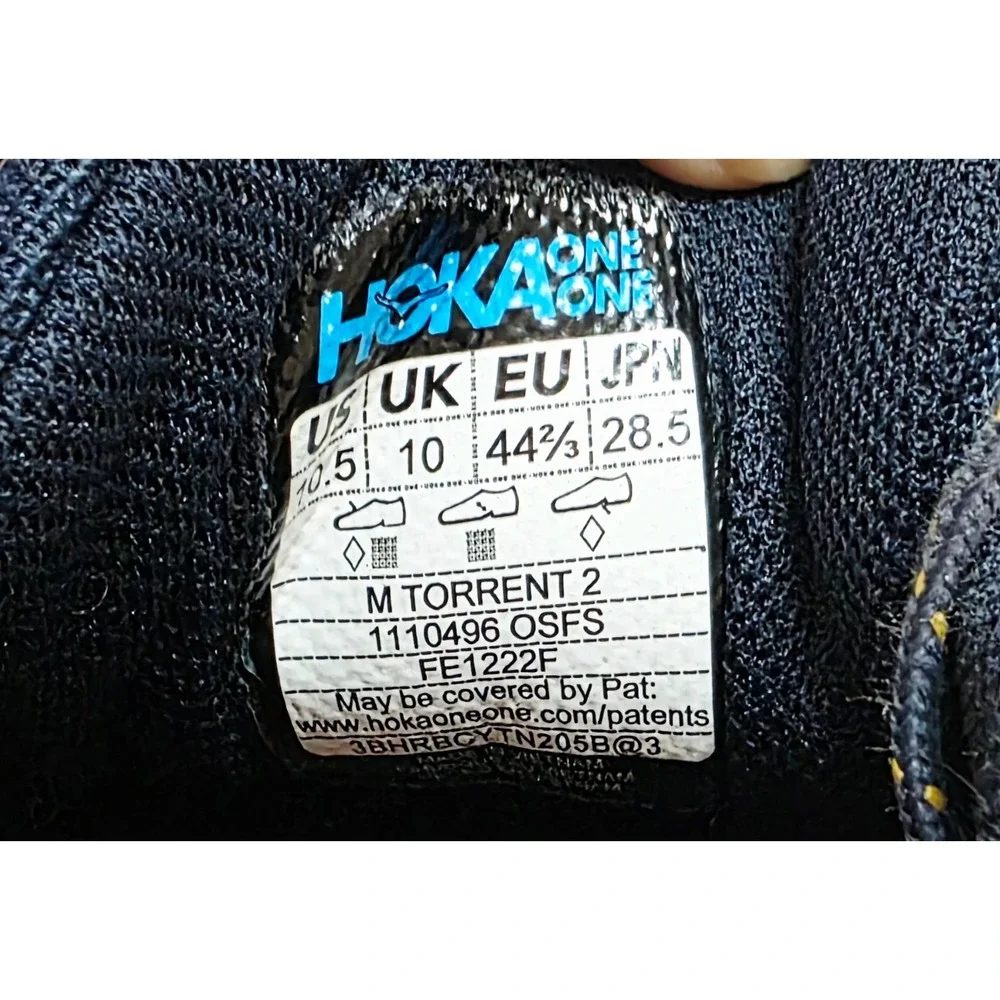 Hoka One One Torrent 2 Mens 10.5‎ Trail Running Shoes Black Orange 1110496 OSFS